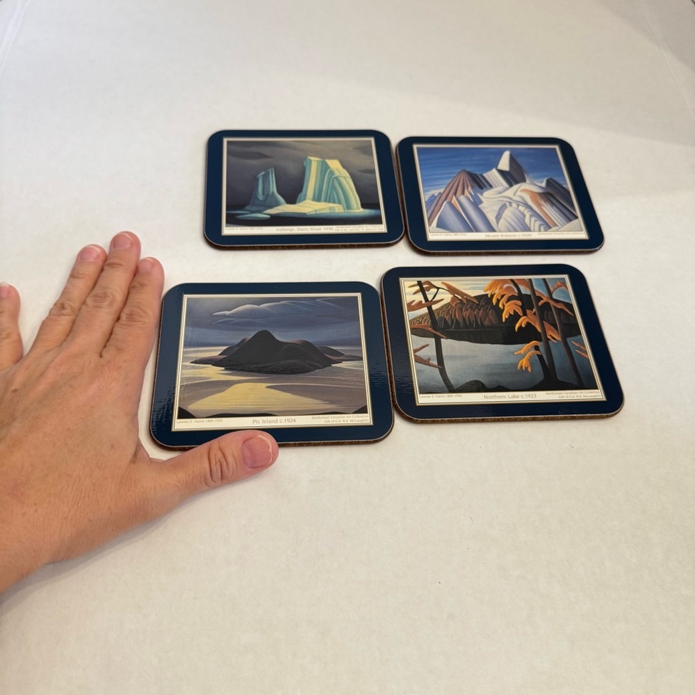 RARE Set of 4 Vintage Canadian Artist Lawren Harris Paintings Hard Coaster MCM